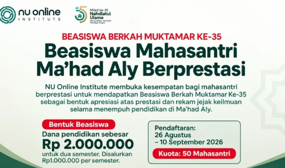 Beasiswa Mahasantri Ma'had Aly Dibuka, Ada 50 Kuota dan Bantuan Pendidikan Rp2 Juta